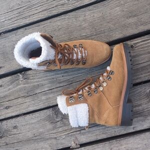Tan Suede Leather Lace Up Boots